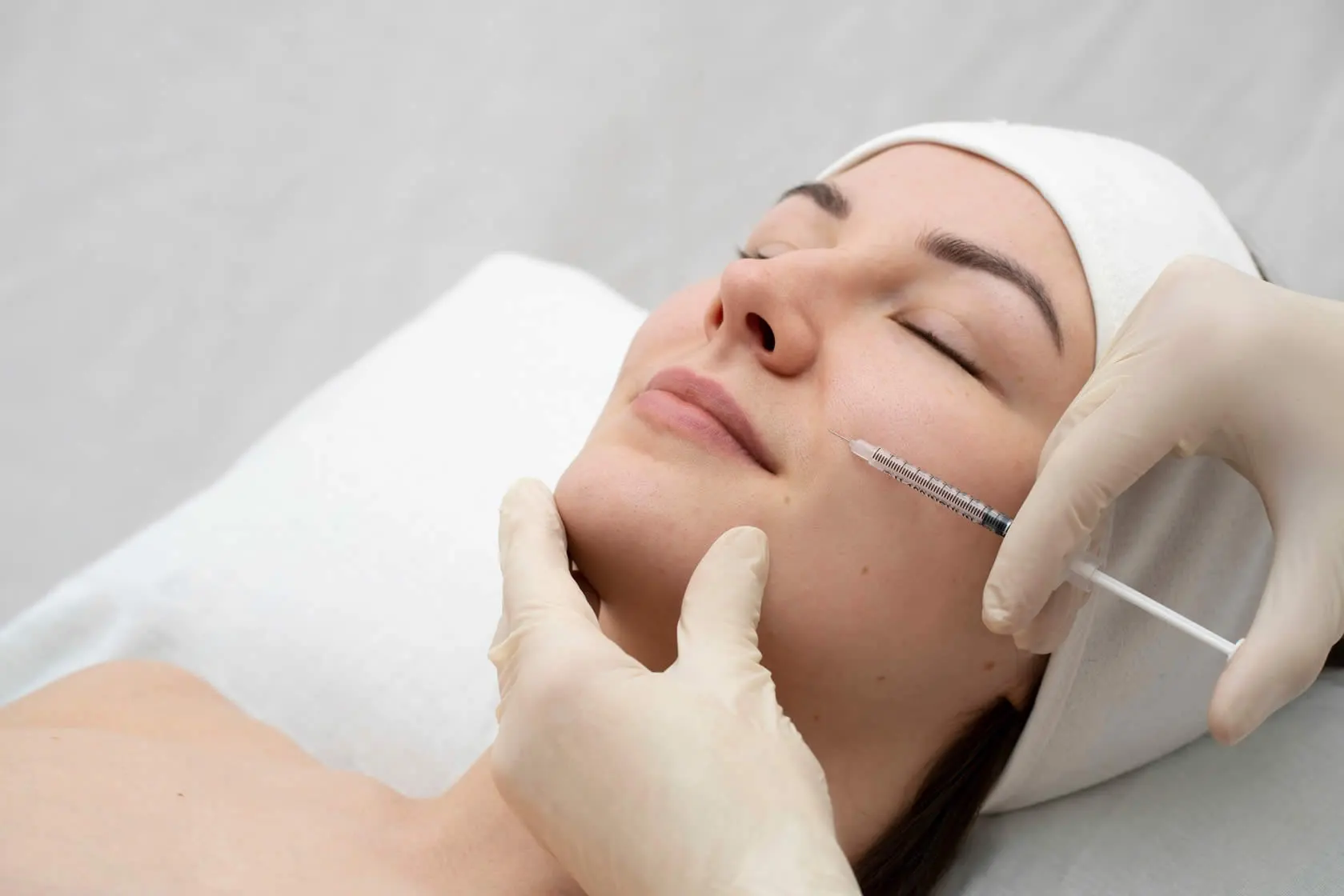 medical dermatology woman close-up-woman-during-lip-filler-procedure